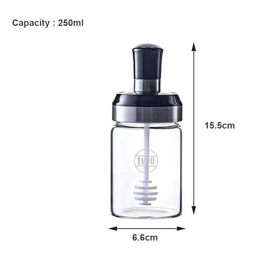 IVEO Borosilicate Glass Spice Jar, Spice Up Easy pouring & Storing | 250 ml 1 Pc, Clear