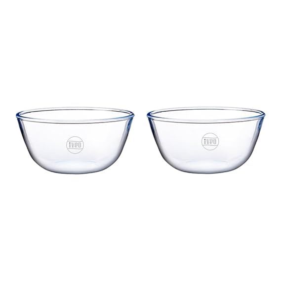 Iveo Borosilicate Glass Mixing and Serving Bowl, Microwave Safe Bowl for Mixing Cooking and Serving Mix Max | for Mixing, Cooking in Oven | Serving Bowl | 750 ml, Round, 2 Pcs, Clear