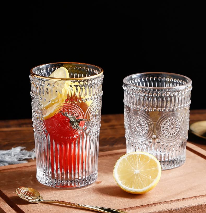 Yamasin EMBOSSED CRYSTAL WATER GLASS SET OF 6PC 340ML - With Gold Line