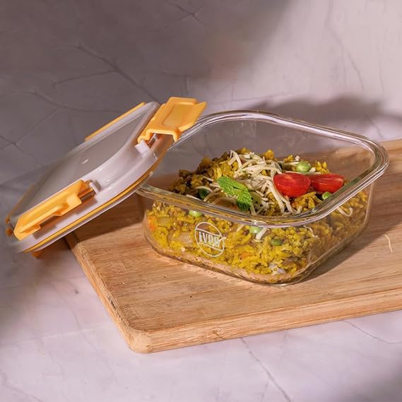 IVEO Borosilicate Glass Container, Lock Fresh Microwave Safe Food Container Lunch Box, Cook Serve Store for Carrying and Storing Food Air