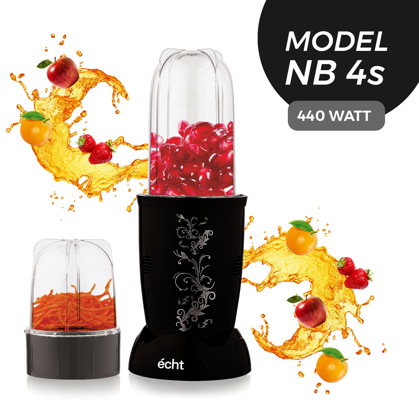 NUTRI BLENDER Grinder by Echt, NB4s 450 Watt,2 Multi purpose Jars for juices, smoothies, shakes, chutneys and dry masala; The Long Jar (500ml) & the Short Jar (300ml) 2 years warranty, Black Print