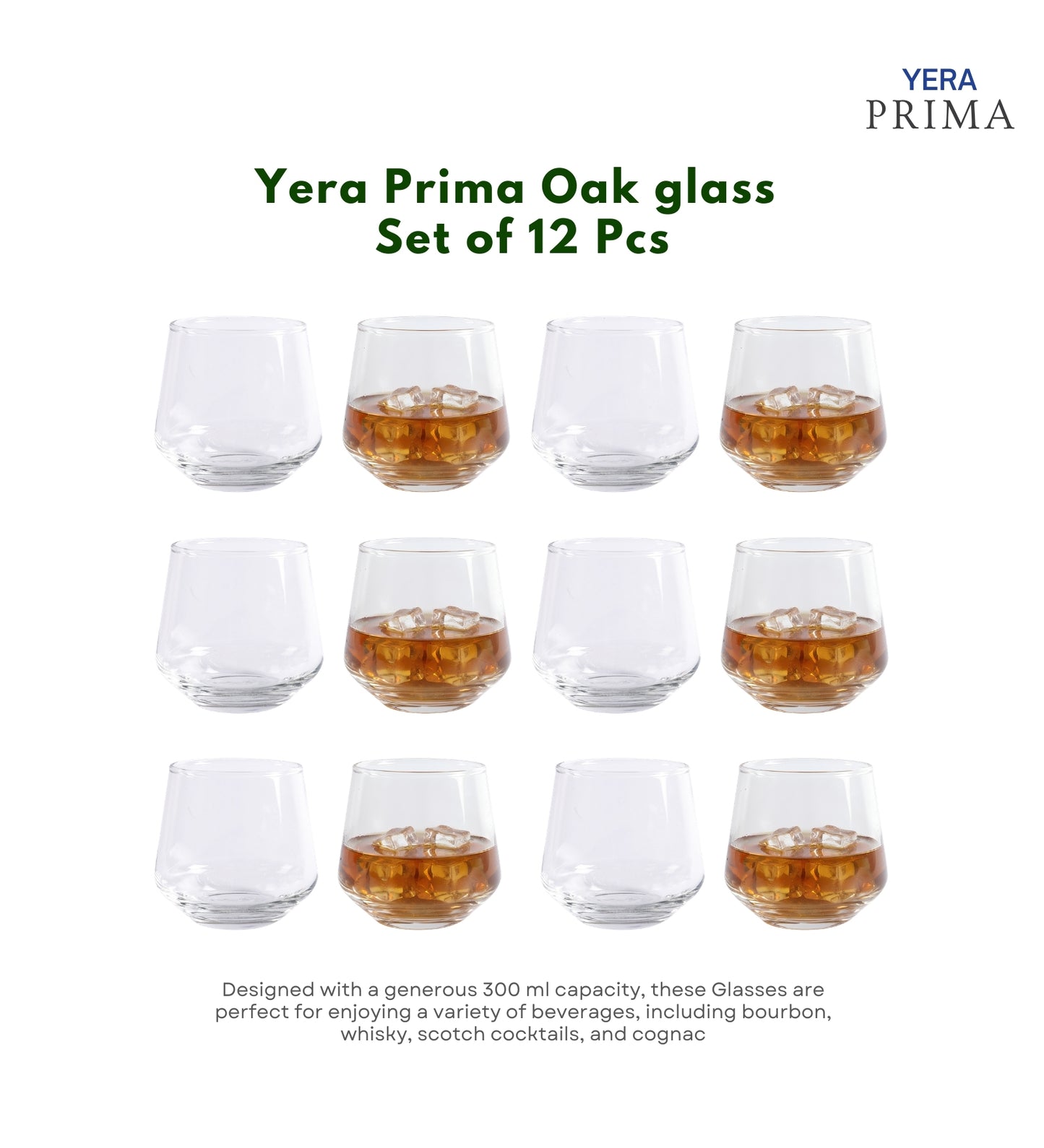 Yera Prima Oak Whisky Scotch Water Glasses 300 Ml