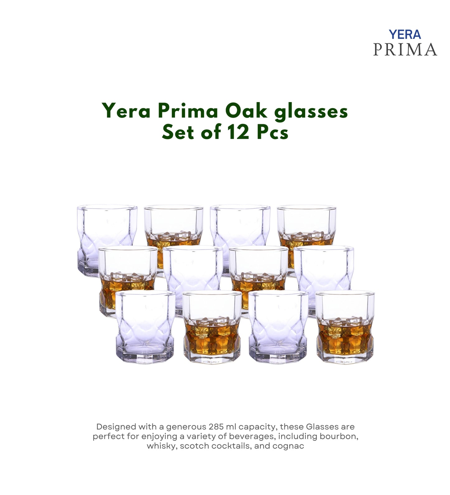 Yera Prima Oak Whisky Scotch Water Glasses 285 Ml