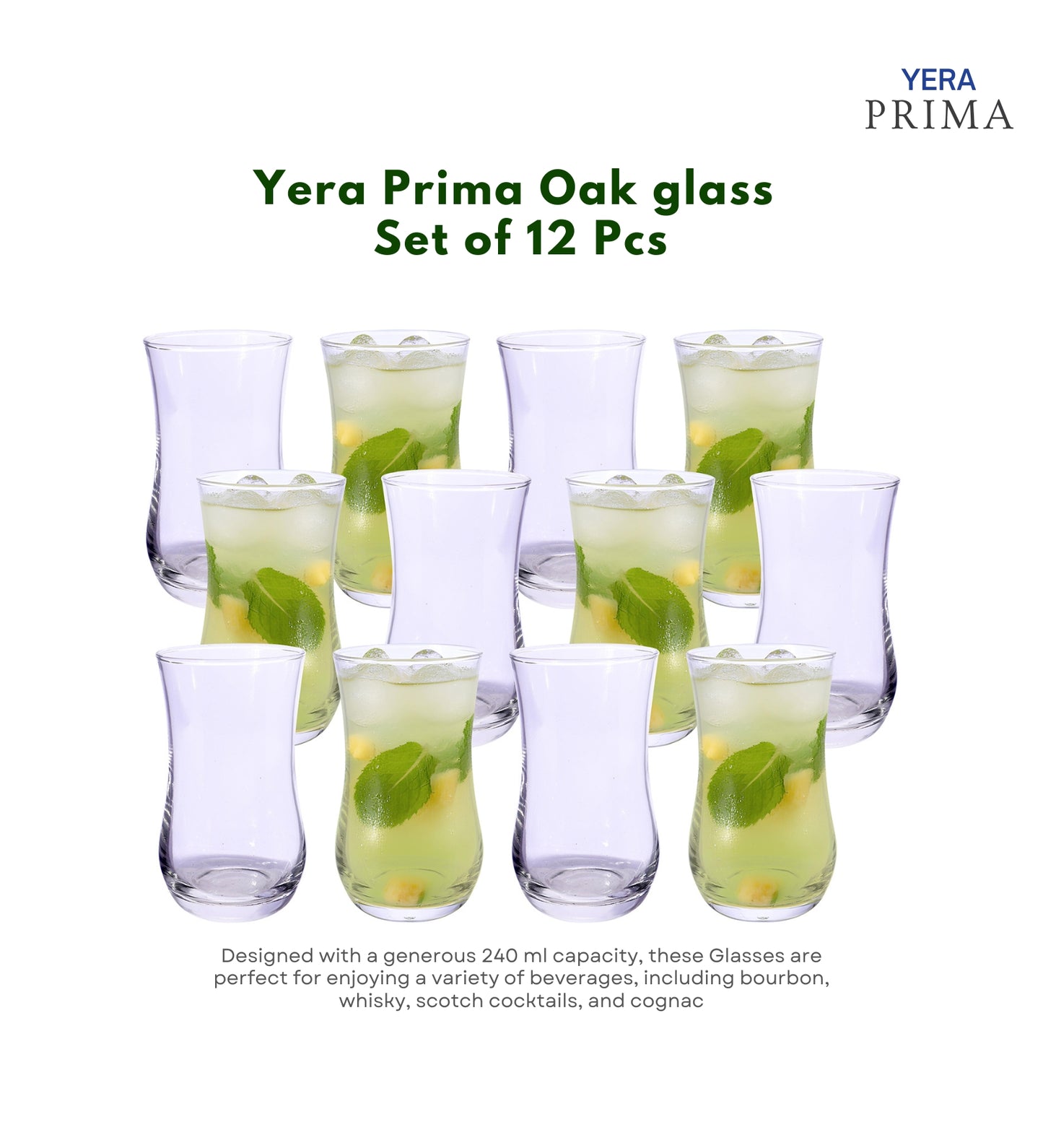 Yera Prima Zest Water Juice Cocktail Glasses 240 Ml