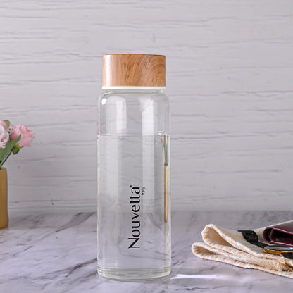 Nouvetta Lyon Borosilicate Glass Water Bottle with WOODEN LID