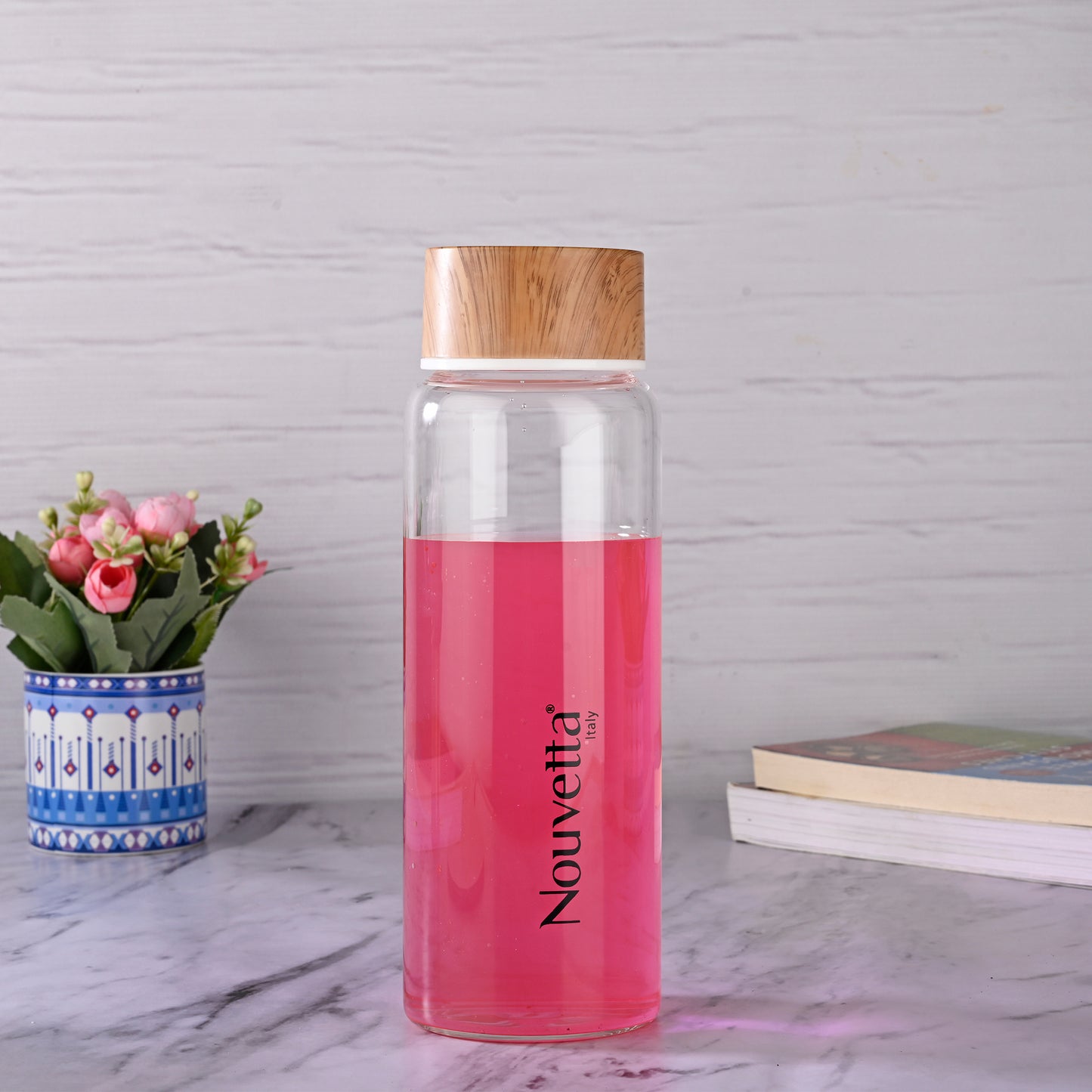 Nouvetta Lyon Borosilicate Glass Water Bottle with WOODEN LID