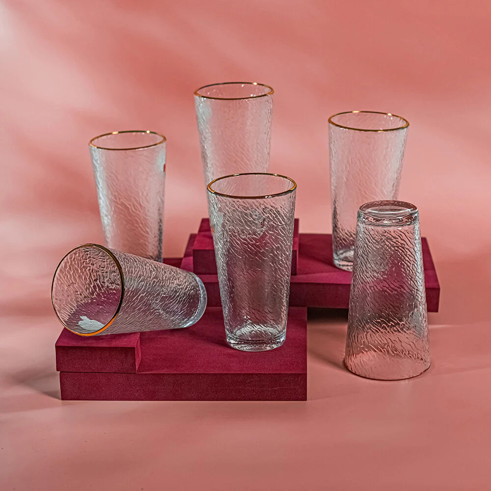 YAMASIN CRYSTAL WATER GLASS SET OF 6PC  370ML - With Gold Line