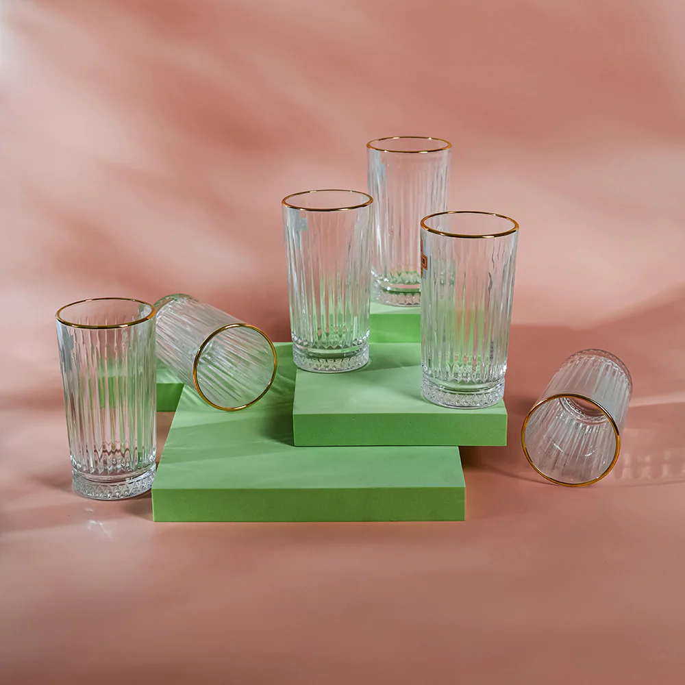 Yamasin DUBAI WATER GLASS 290ML SET OF 6PC - With Gold Line