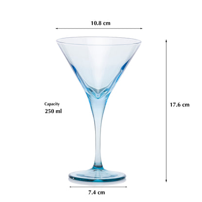 Pasabahce V-Line Martini Blue Glass Transparent 250 ml in Set of 2 Pcs