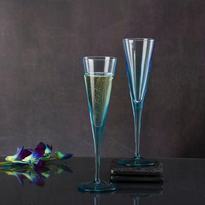 Pasabahce V-Line Champagne Blue Glass Transparent 150 ml in Set of 2 Pcs, Perfect fit for Champagne.