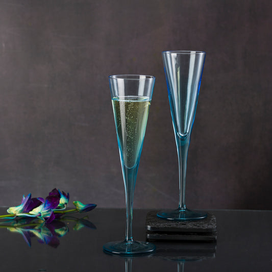 Pasabahce V-Line Champagne Blue Glass Transparent 150 ml in Set of 2 Pcs, Perfect fit for Champagne.