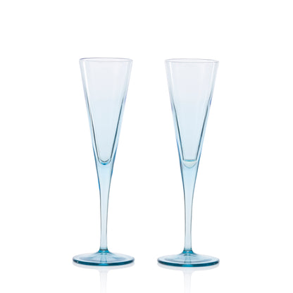 Pasabahce V-Line Champagne Blue Glass Transparent 150 ml in Set of 2 Pcs, Perfect fit for Champagne.