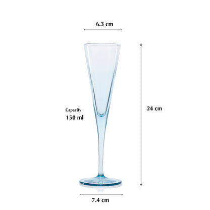 Pasabahce V-Line Champagne Blue Glass Transparent 150 ml in Set of 2 Pcs, Perfect fit for Champagne.