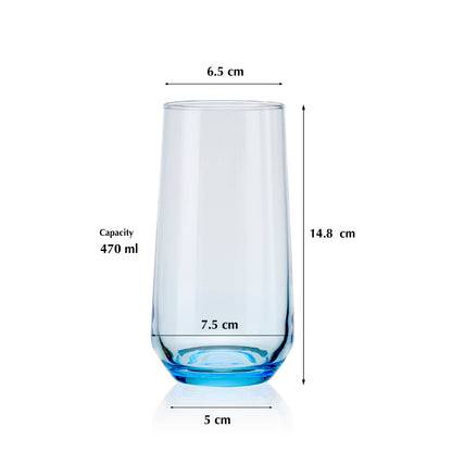 Pasabahce Allegra Blue Glass, Transparent 470 ml in Set of 6 Pcs, Perfect fit for Water/Juice.