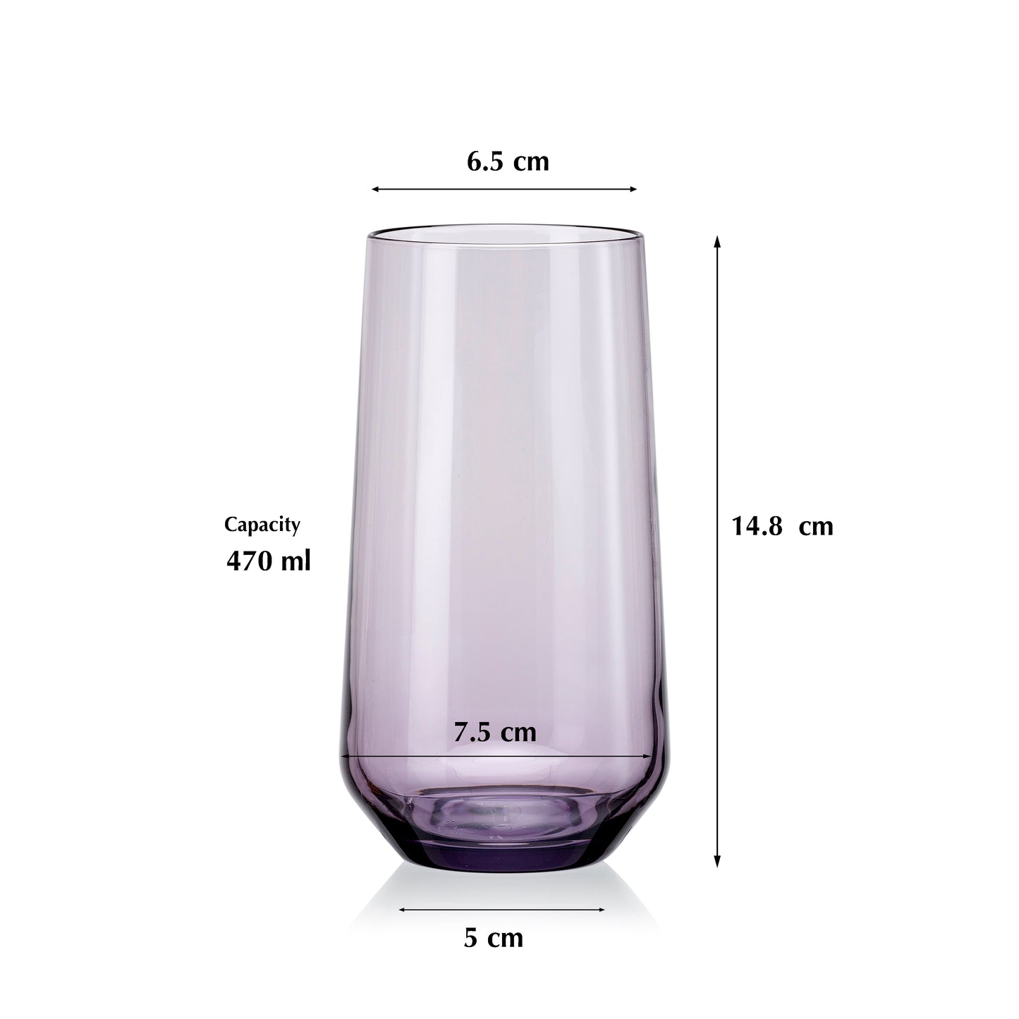 Pasabahce Allegra Purple Glass, Transparent 470 ml in Set of 6 Pcs, Perfect fit for Water/Juice.