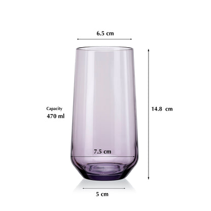 Pasabahce Allegra Purple Glass, Transparent 470 ml in Set of 6 Pcs, Perfect fit for Water/Juice.