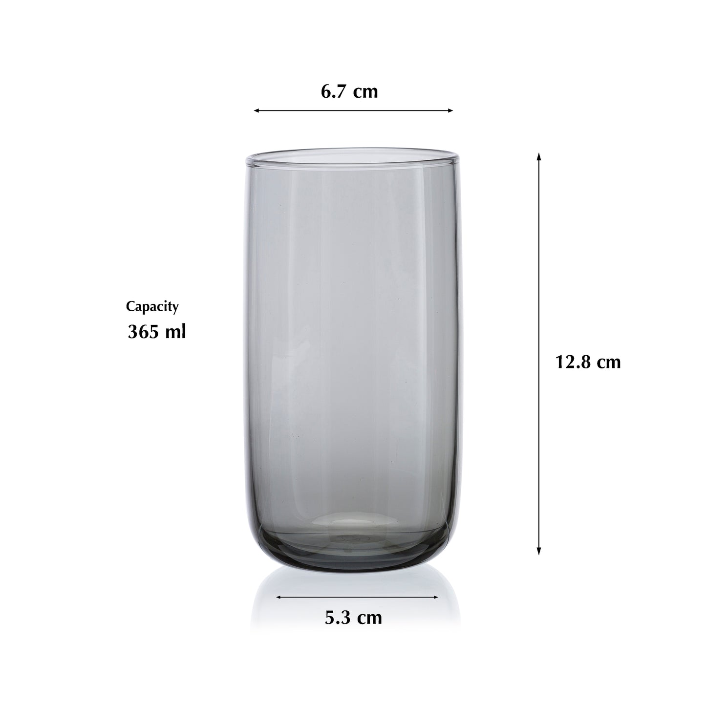 Pasabahce Iconic Grey Glass Transparent 365 ml in Set of 6 Pcs, Perfect fit for Water/Juice.