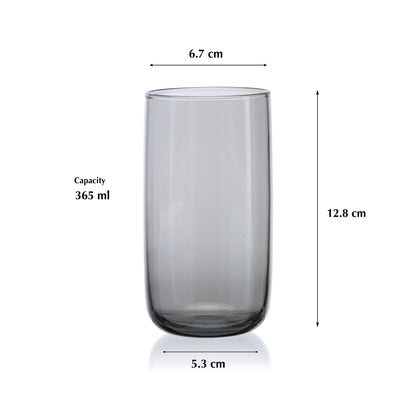 Pasabahce Iconic Grey Glass Transparent 365 ml in Set of 6 Pcs, Perfect fit for Water/Juice.