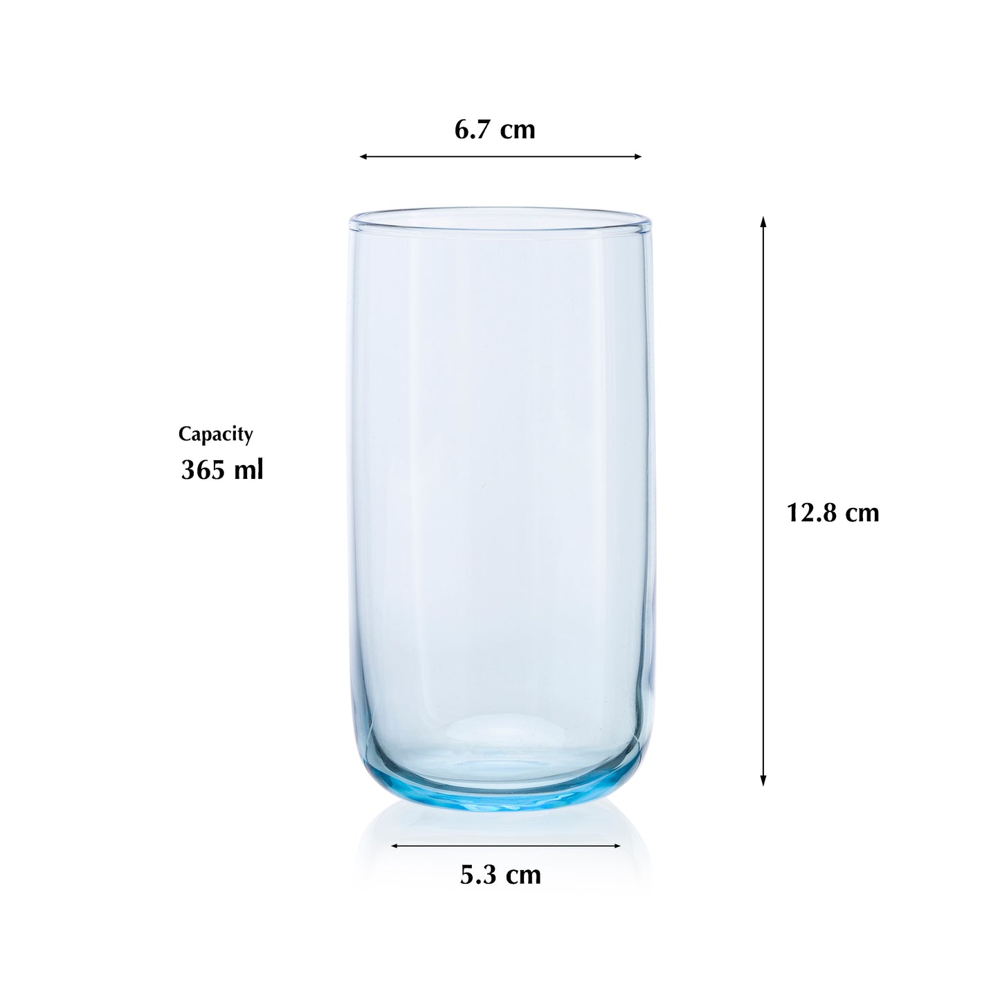 Pasabahce Iconic Blue Glass Transparent 365 ml in Set of 6 Pcs, Perfect fit for Water/Juice.