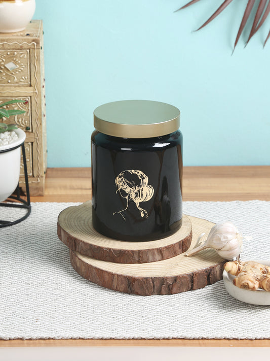 Storehaus Black Tinted Storage Jar - Metalic Lid, 590 ml capacity (Set of 1)