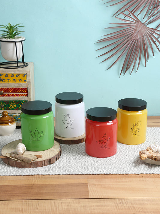 Storehaus Season 4 Color Storage Jar - Metalic Lid, 590 mL (Set of 4) (Red+White+Yellow+Green)