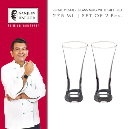 Sanjeev Kapoor Royal Pilsner Glass Set of 2 PC - 275ml, Transparent