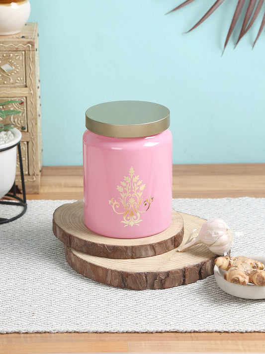 Storehaus Pink Tinted Storage Jar with Metalic Lid, 590 ml capacity (Set of 1)