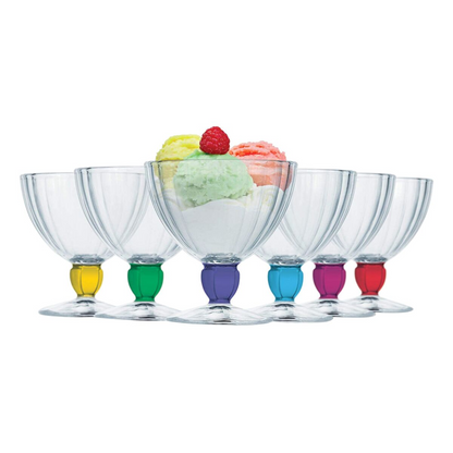 Luminarc Quadro Rainbow Glass Ice Cream Cup Set, 300ml, Set of 6, Multicolour