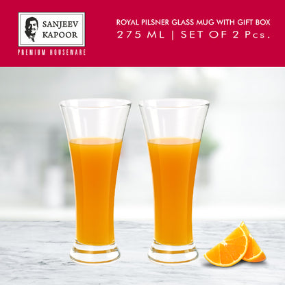 Sanjeev Kapoor Royal Pilsner Glass Set of 2 PC - 275ml, Transparent