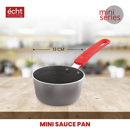 ECHT Granite Mini Series Non Stick Combo of 3 (15.5 cm Frying Pan,13cm Sauce pan and 13cm Grill pan, Idle for Single Serving and Quick Snacks. Saute,Frying and rotis vegies and Omelettes, Grey