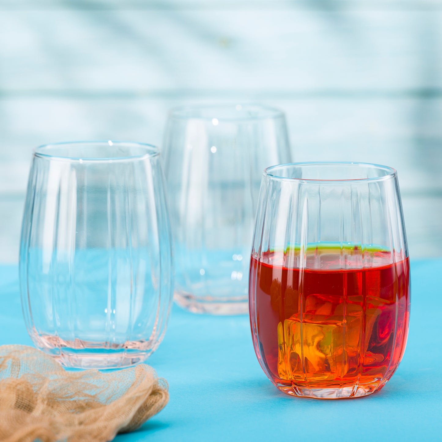 Pasabahce Linka Pink Glass Transparent 380 ml in Set of 4 Pcs, Perfect fit for Juice.