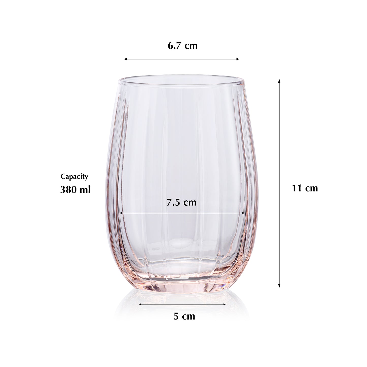 Pasabahce Linka Pink Glass Transparent 380 ml in Set of 4 Pcs, Perfect fit for Juice.