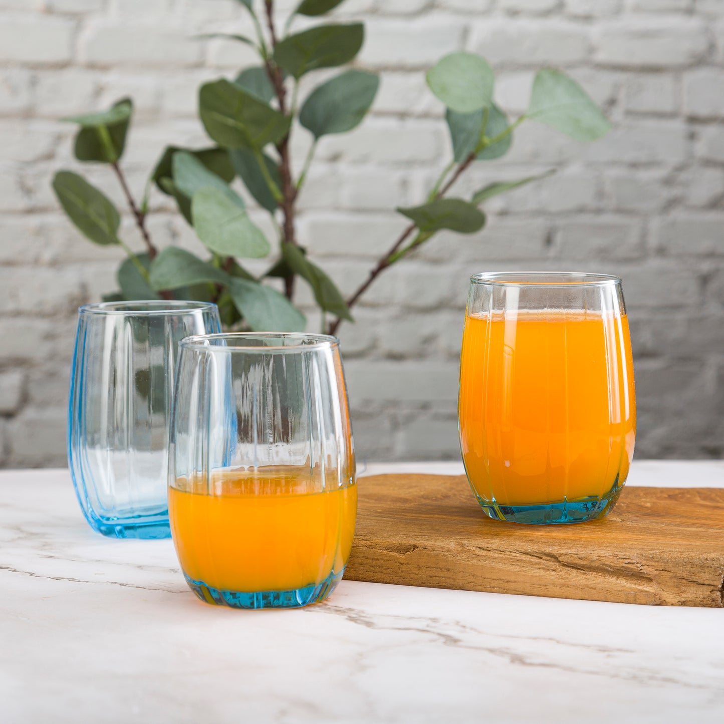 Pasabahce Linka Blue Glass Transparent 240 ml in Set of 6 Pcs, Perfect fit for Juice.