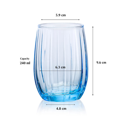 Pasabahce Linka Blue Glass Transparent 240 ml in Set of 6 Pcs, Perfect fit for Juice.