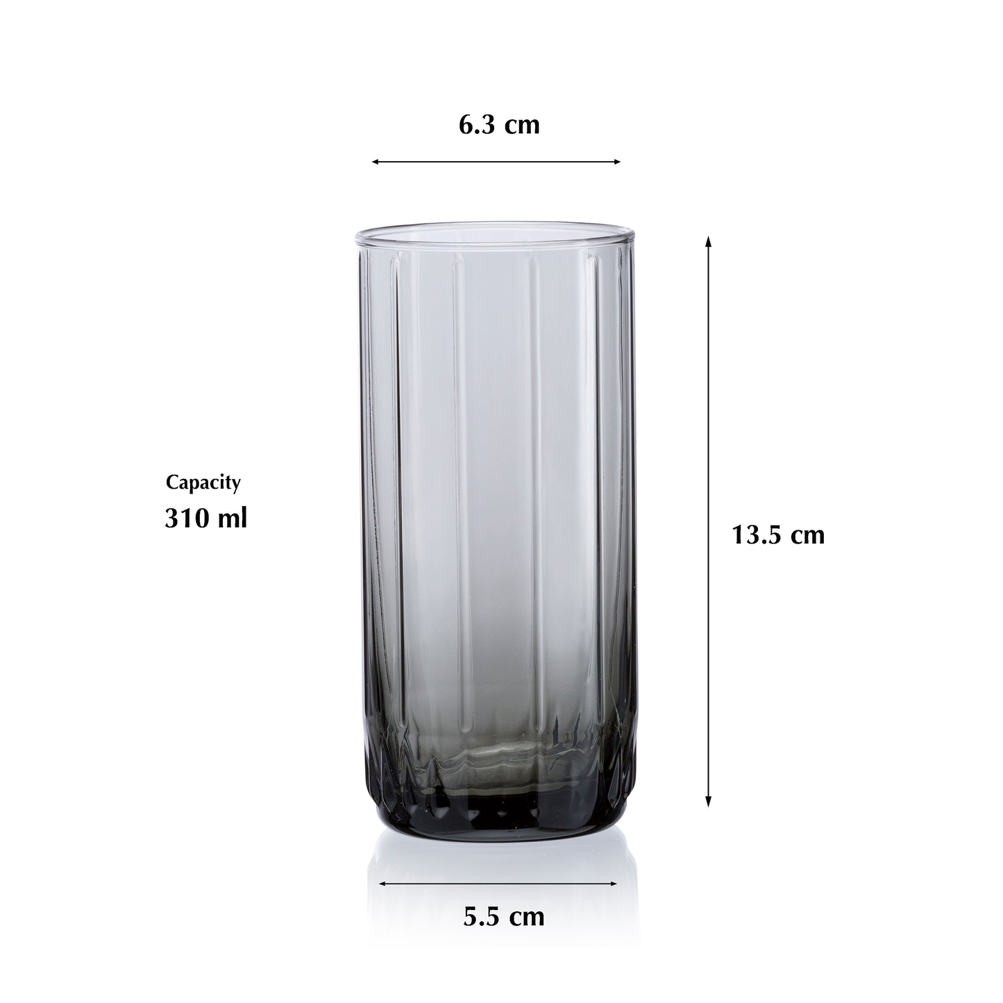 Pasabahce Leia Grey Glass Transparent 310 ml in Set of 6 Pcs, Perfect fit for Juice.