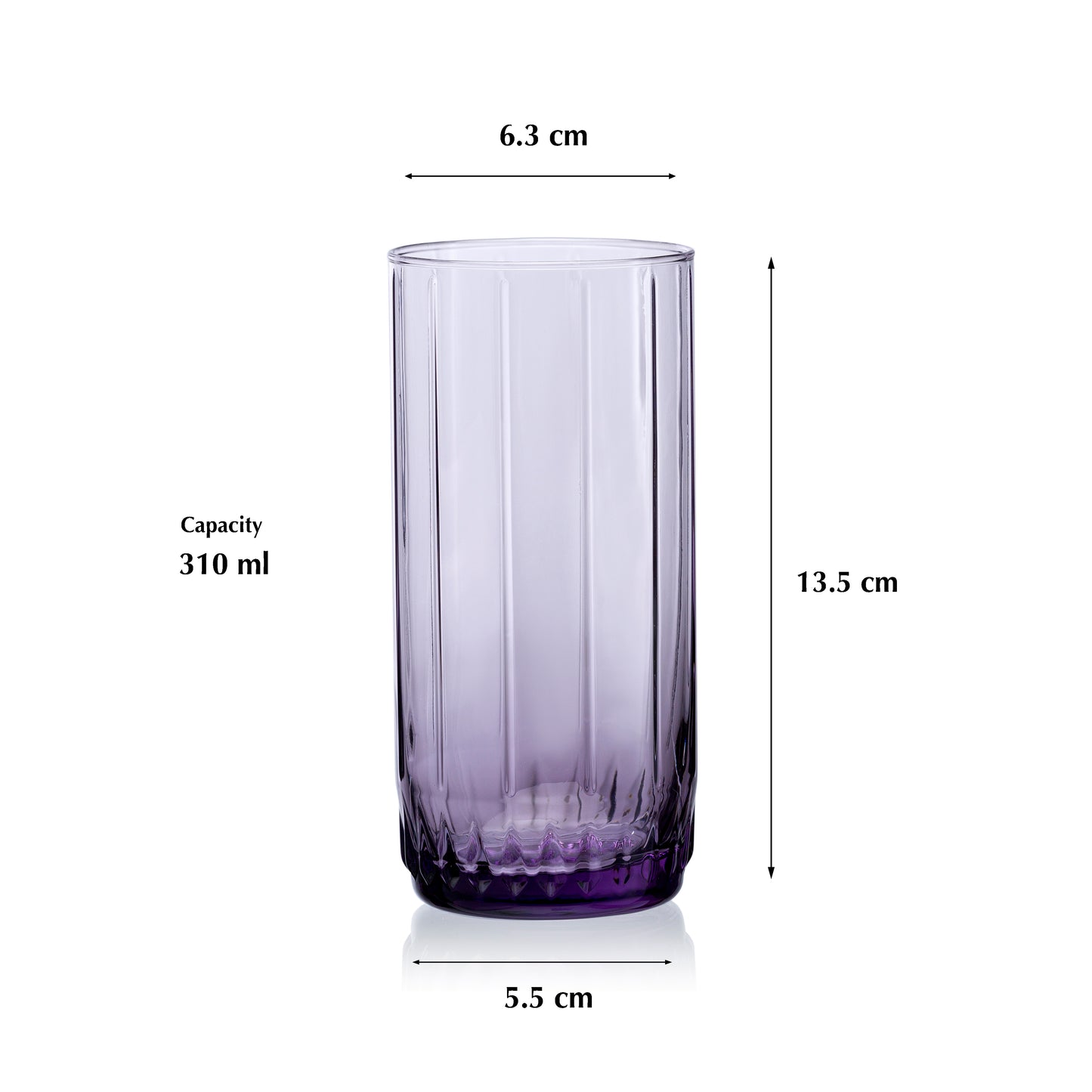 Pasabahce Leia Purple Glass Transparent 310 ml in Set of 6 Pcs, Perfect fit for Juice.