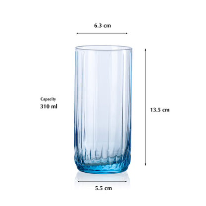 Pasabahce Leia Blue Glass Transparent 310 ml in Set of 6 Pcs, Perfect fit for Water/Juice.