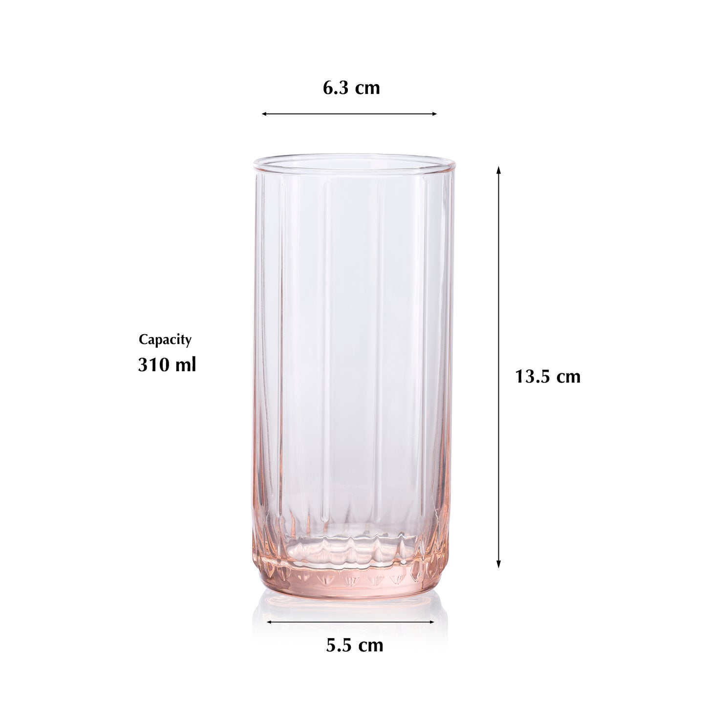 Pasabahce Leia Pink Glass Transparent 310 ml in Set of 6 Pcs, Perfect fit for Water/Juice.