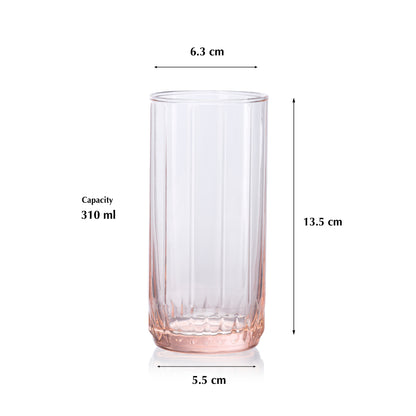 Pasabahce Leia Pink Glass Transparent 310 ml in Set of 6 Pcs, Perfect fit for Water/Juice.