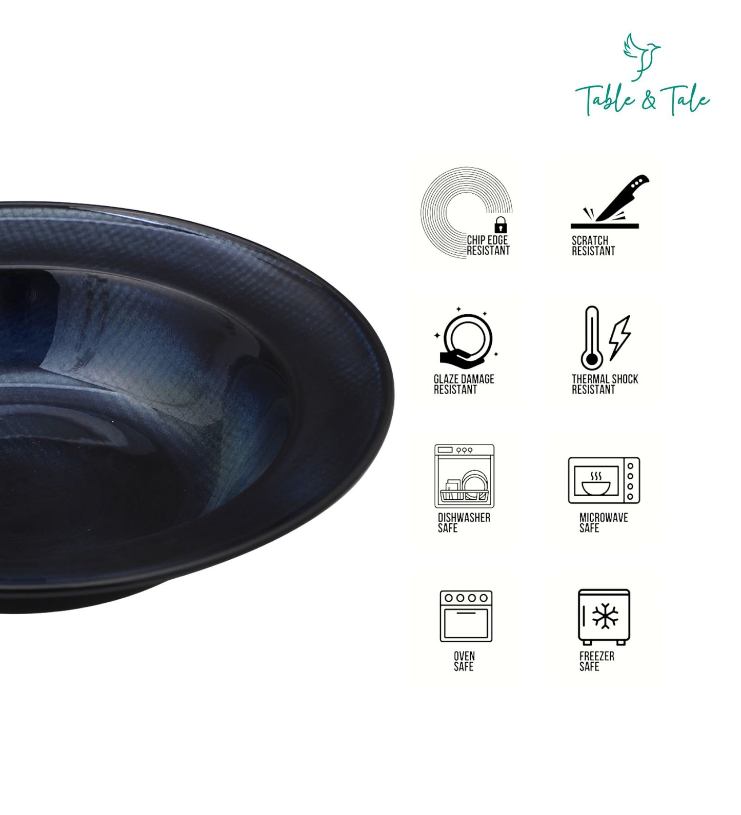Table & Tale Premium Porcelain Deep Plate | Midnight Blue