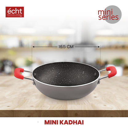 Echt Granite Mini Series Non Stick Combo of 3 (15.5cm Frying Pan,20cm Dosa Tawa and 16.5cm Kadai) Idle for Single Serving and Quick Snacks. Saute,Frying,dosa and rotis vegies and Omelettes,Grey