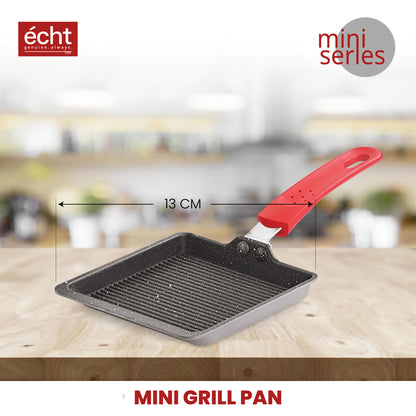 ECHT Granite Mini Series Non Stick Combo of 3 (15.5 cm Frying Pan,13cm Sauce pan and 13cm Grill pan, Idle for Single Serving and Quick Snacks. Saute,Frying and rotis vegies and Omelettes, Grey