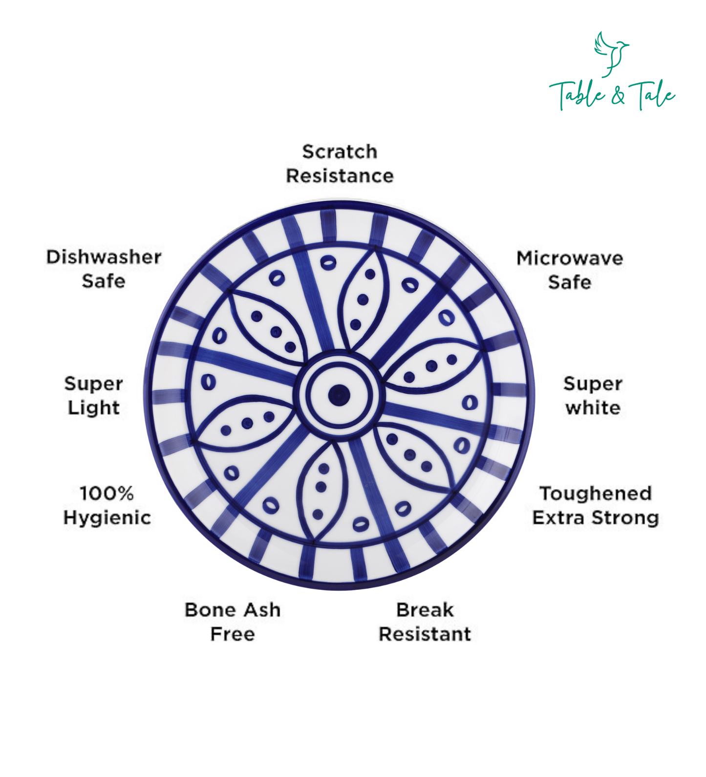 Table & Tale Luxury Porcelain Dinner Plates | Heritage Blue