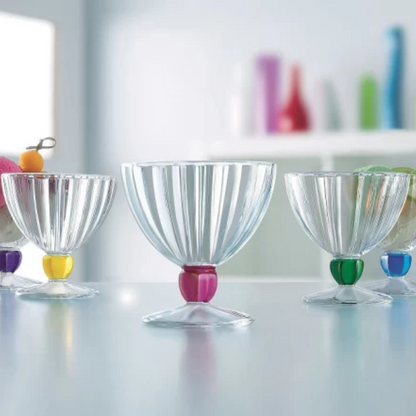 Luminarc Quadro Rainbow Glass Ice Cream Cup Set, 300ml, Set of 6, Multicolour