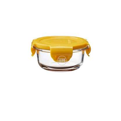 IVEO Borosilicate Glass Container, Fresh Nano | Microwave Safe Mini Food Container | Lunch Box | for Carrying and Storing Food | Air Tight | Leak Proof Food Storage | 210 ml, Round, 1 Pc, Yellow