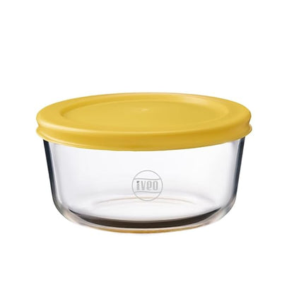 Iveo Borosilicate Glass Container, Fresh Mate | Microwave Safe Food Container | Cook Serve Store | for Carrying and Storing Food | Fresh Storage | 472 ml, Round, 2 Pcs, Yellow