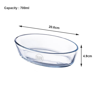 Borosilicate Glass Baking Tray by iveo, Bake Mate | Microwave Safe Tray Bake Mate | for baking, Cake, Bread, Lasagna, Delious Bakery Food | 700 ml, Oval, 1 Pc, Clear