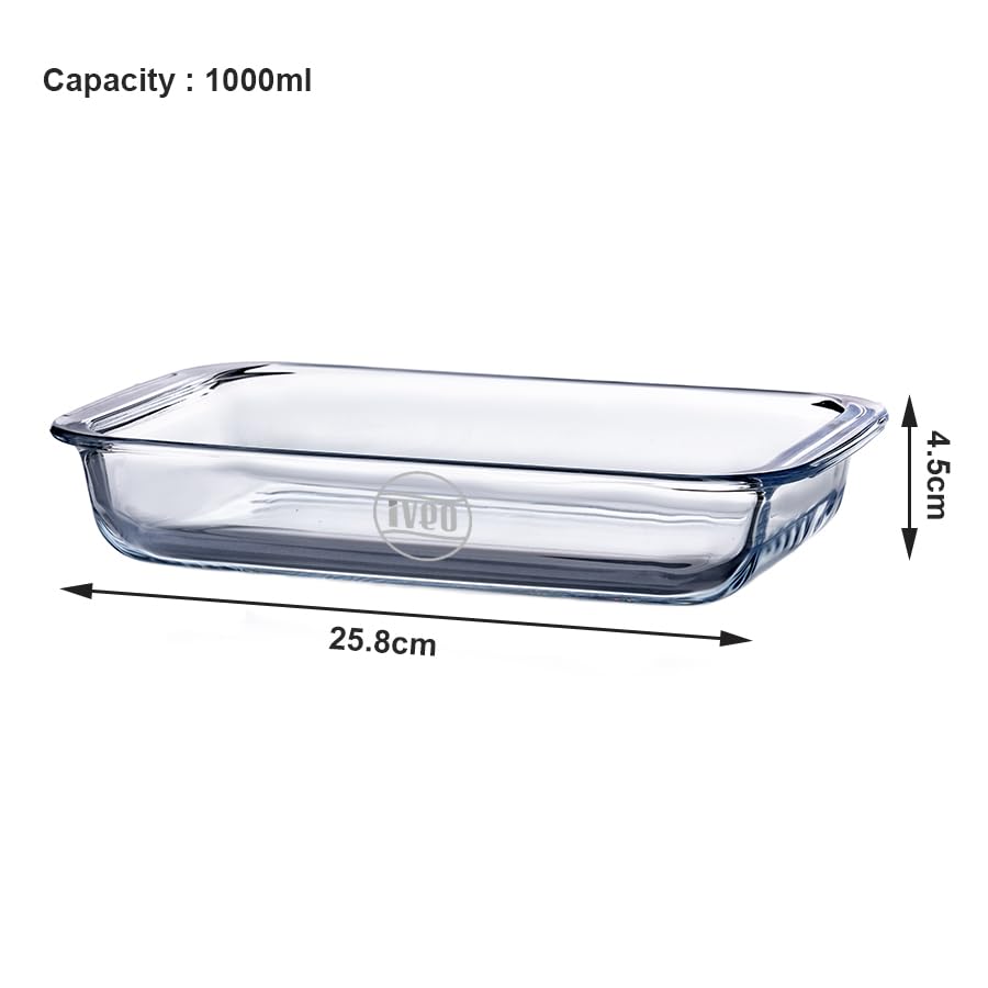 Click to open expanded view      Borosilicate Glass Baking Tray by iveo, Bake Mate | Microwave Safe Tray Bake Mate | for baking, Cake, Bread, Lasagna, Delious Bakery Food | 1.0 L, Rectangle, 1 Pc, Clear