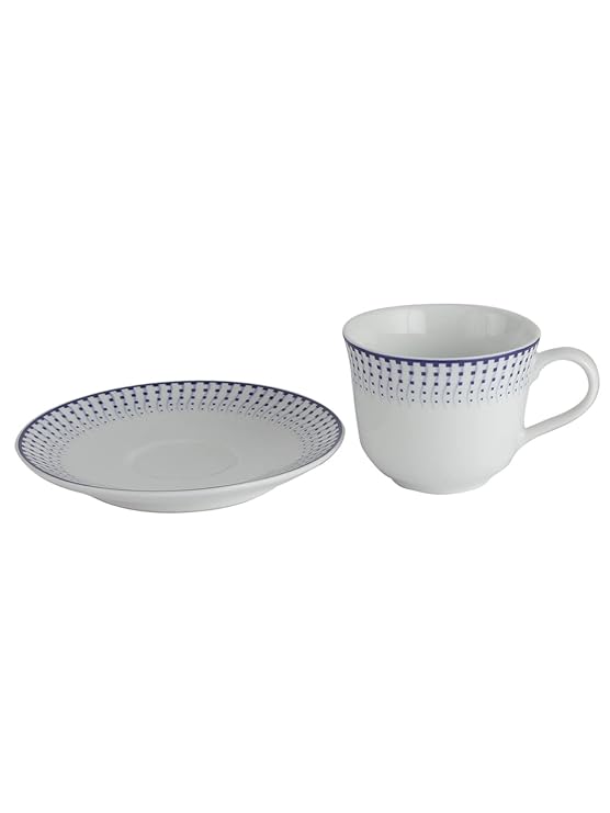 AZURE Premium Porcelain Cup and Saucer Set (White) - 12 pcs