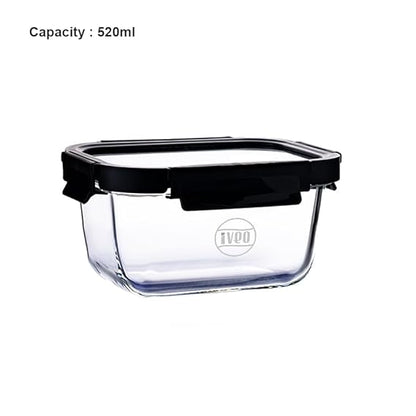 IVEO Borosilicate Glass Container, Glass N Glass | Microwave Safe Food Container | Cook Serve Store | for Carrying and Storing Food | with GLASS LID | Leak proof | 520 ml, Square, 1 Pc, Black